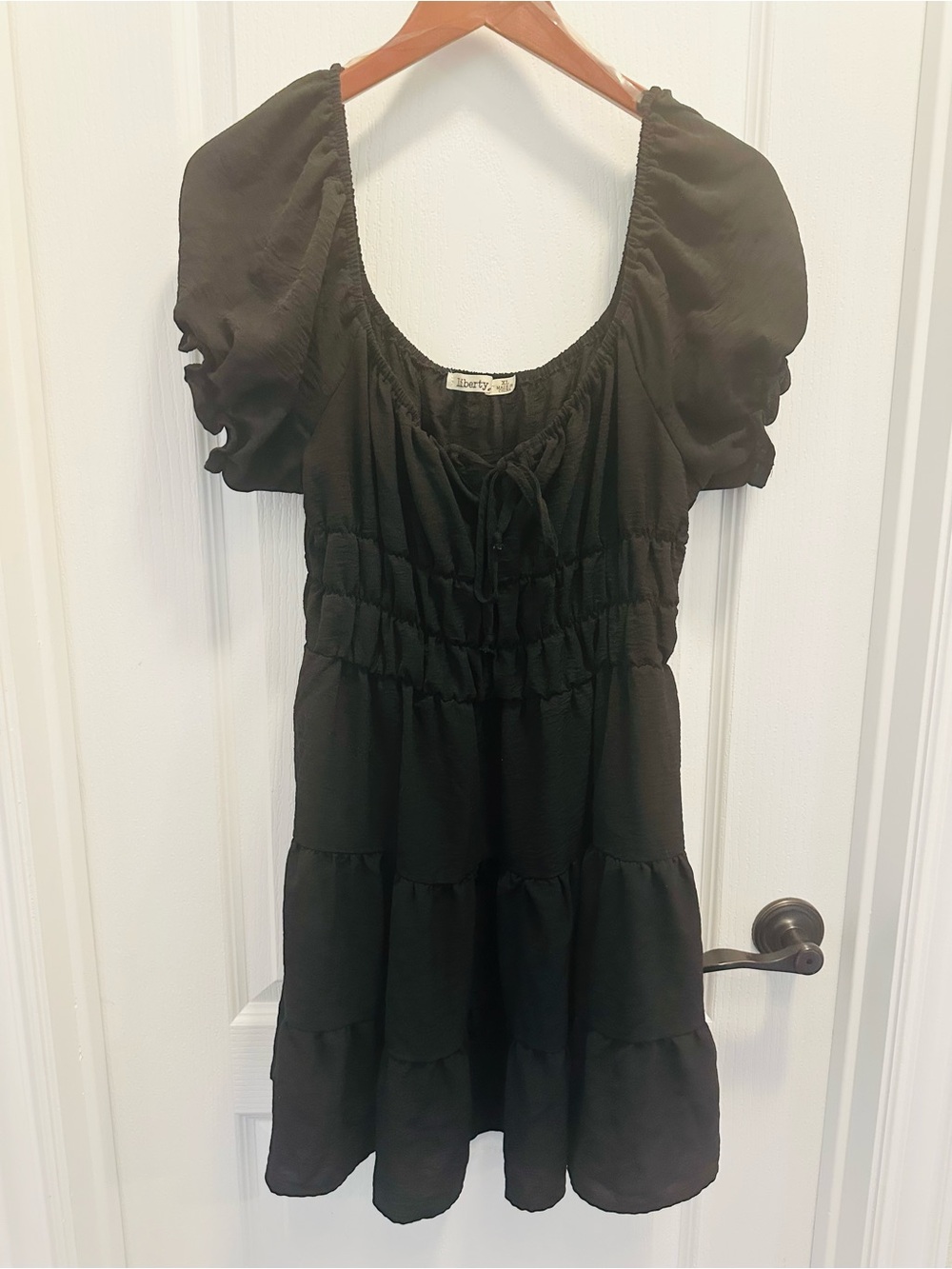 Liberty Love Black Tiered Mini Dress with Puff Sleeves
